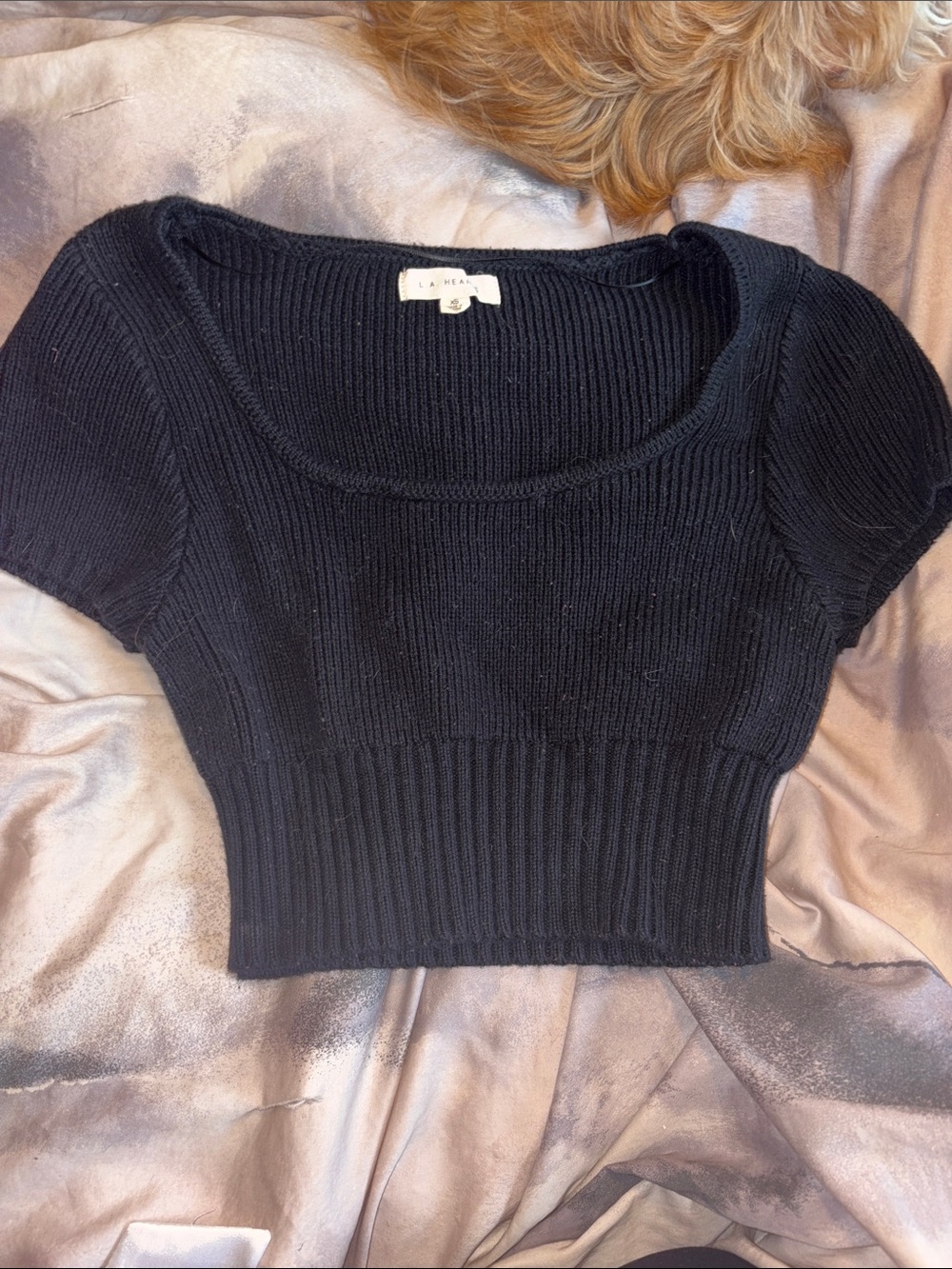 La Hearts Black Ribbed Scoop Crop Top